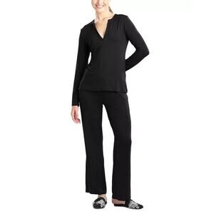 Natori Women's Feathers Essentials Pajama Set, Black, Size XL 0260